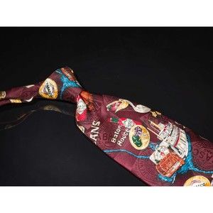 Tabasco 100% Silk Tie Burgundy Grey New Orleans Motif Mens Necktie Wide